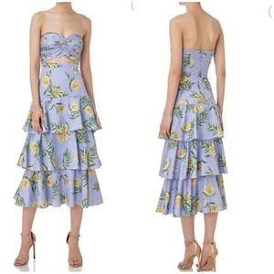 Amur Roxy Linen-Blend Strapless Tiered Midi Dress